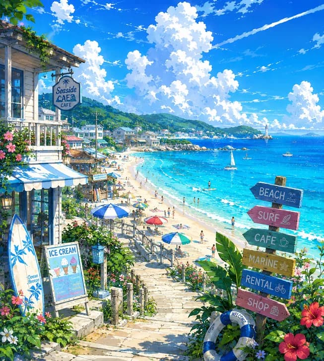 Anime-Style Summer Beach Jigsaw Puzzle