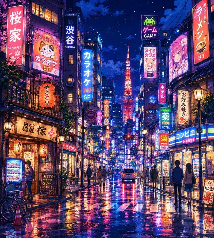 Anime-Style Tokyo Night Street Jigsaw Puzzle